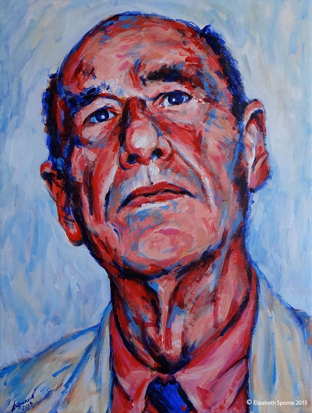 Portrait by Elizabeth Sporne, acrylic on 16x22in canvas