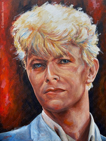 Portrait of David Bowie, by Elizabeth Sporne, acrylic on 18x24in canvas