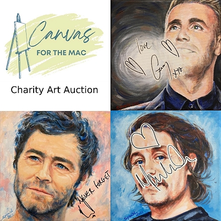 Autographed 8in² portraits of the members of Take That, painted by Elizabeth Sporne for charity auction (see 'News' entries Oct-Dec '22)