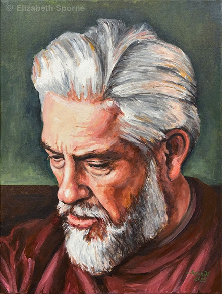 Portrait by Elizabeth Sporne, acrylic on canvas 18x24in
