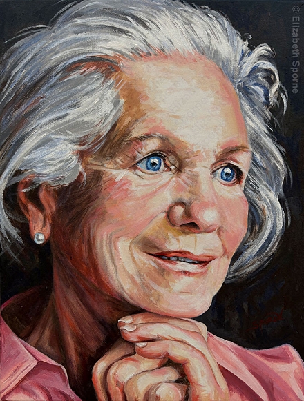 Portrait by Elizabeth Sporne, acrylic on canvas 18x24in