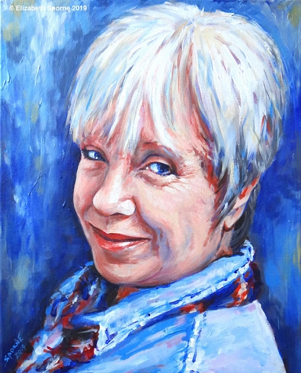 Portrait by Elizabeth Sporne, acrylic on 16x20in canvas
