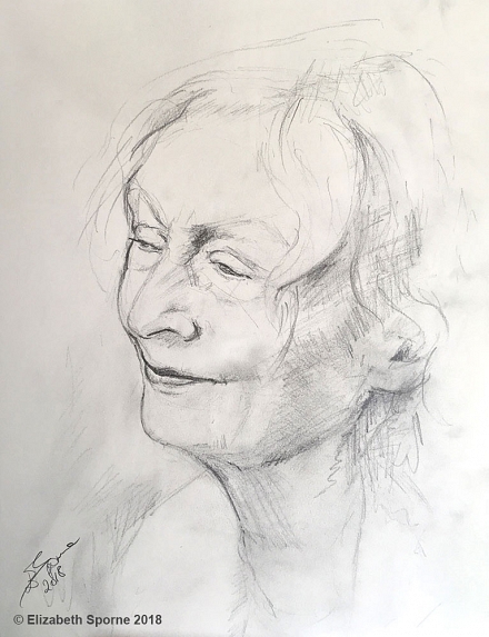 Portrait by Elizabeth Sporne, graphite on A3 paper