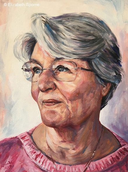 Portrait by Elizabeth Sporne, acrylic on 12x16in canvas