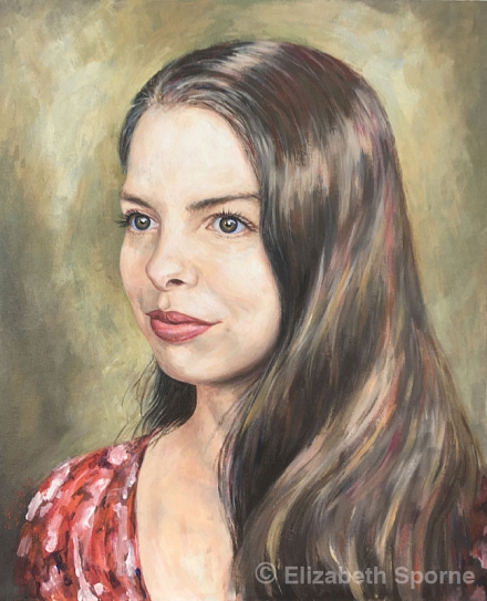 Portrait by Elizabeth Sporne, acrylic on 16x20in canvas board,