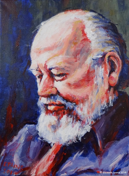 Portrait by Elizabeth Sporne, acrylic on 9x12in canvas
