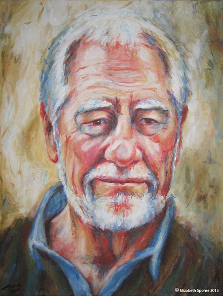 Portrait by Elizabeth Sporne, acrylic on 18x24in canvas