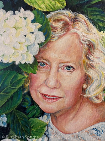 Portrait by Elizabeth Sporne, oil on canvas 12x16in