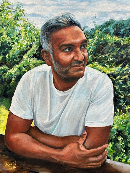 Portrait by Elizabeth Sporne, oil on canvas 18x24in