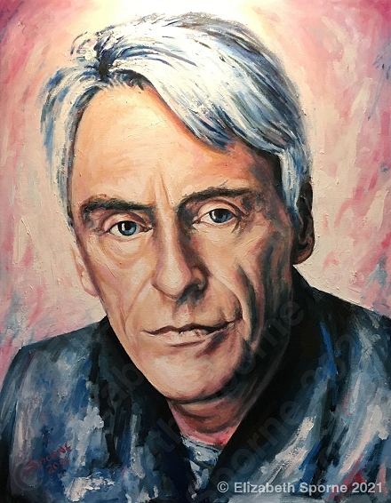 Portrait of Paul Weller (Music Icons series), by Elizabeth Sporne, oil on canvas 18x24in