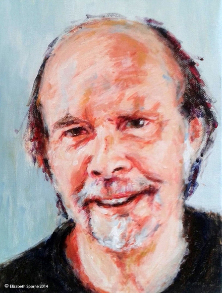 Portrait by Elizabeth Sporne, acrylic on 9x11½in canvas