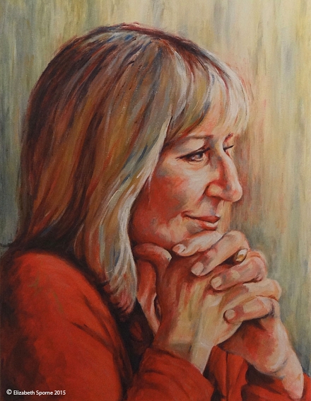 Portrait by Elizabeth Sporne, acrylic on 18x24in canvas