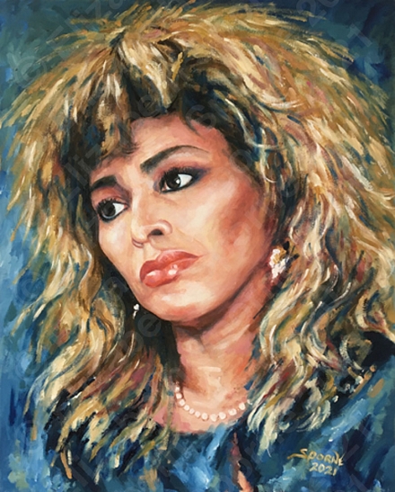 Portrait of Tina Turner (Music Icons series), by Elizabeth Sporne, oil on 16x20in canvas board